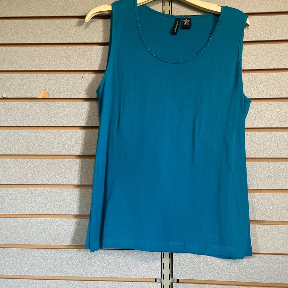 Jason Maxwell Women's Teal Blue Sleeveless Tank Top with Beaded Neckline‎ L